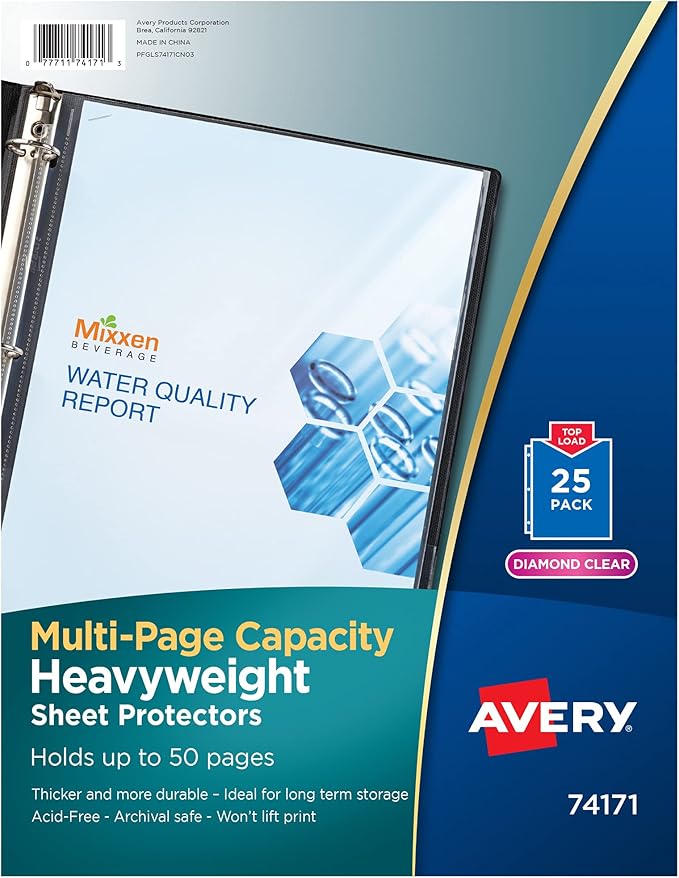 Avery Clear High-Capacity Sheet Protectors, Hold 50 Sheets, Heavyweight, 25 Multi Page Protectors (74171)
