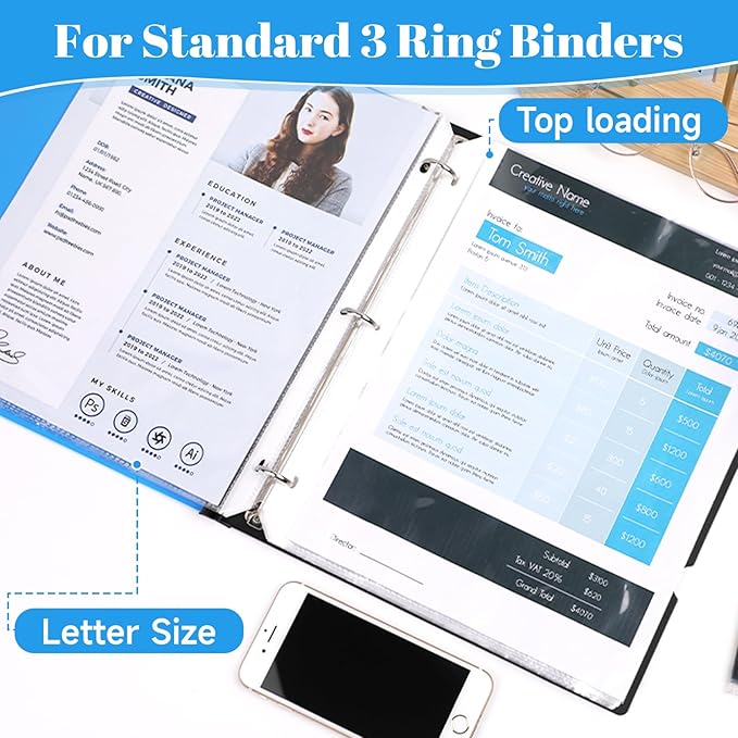 200 Pack Sheet Protectors for 3 Ring Binder - Clear Page Protectors & Plastic Sleeves for Paper 8.5x11 Inch, Binder Sleeves and Paper Protector Sheet for Document, Letter Size, Top Loading
