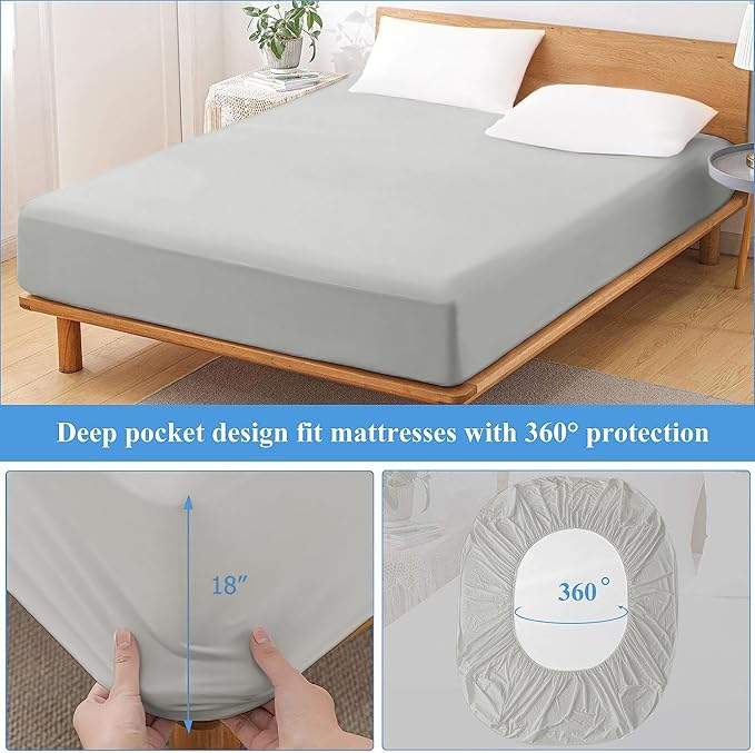 King Premium 2 Pack Waterproof Mattress Protector, Soft Breathable Mattress Pad, Noiseless Bed Cover - Stretch to 21" Fitted Deep Pocket Mattress Protection Cover - Light Grey