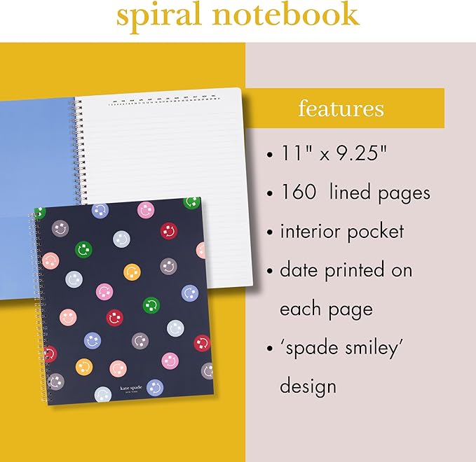 Kate Spade New York Large College Ruled Notebook, 11" x 9.5" Spiral Notebook with 160 Pages