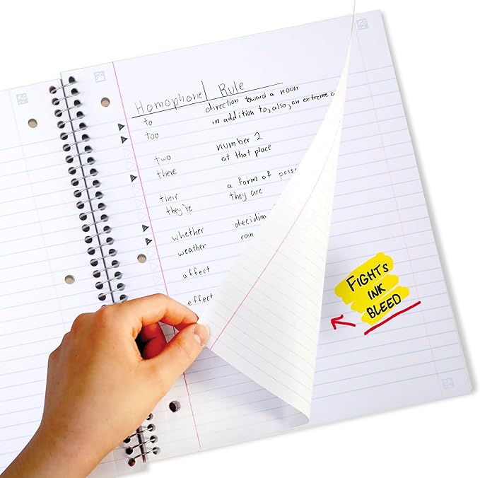 Five Star Spiral Notebook + Study App,5 Subject,Wide Ruled Paper,8" x 10-1/2",200 Sheets,Fights Ink Bleed,Water Resistant Cover,Black (72045),(Pack of 6)