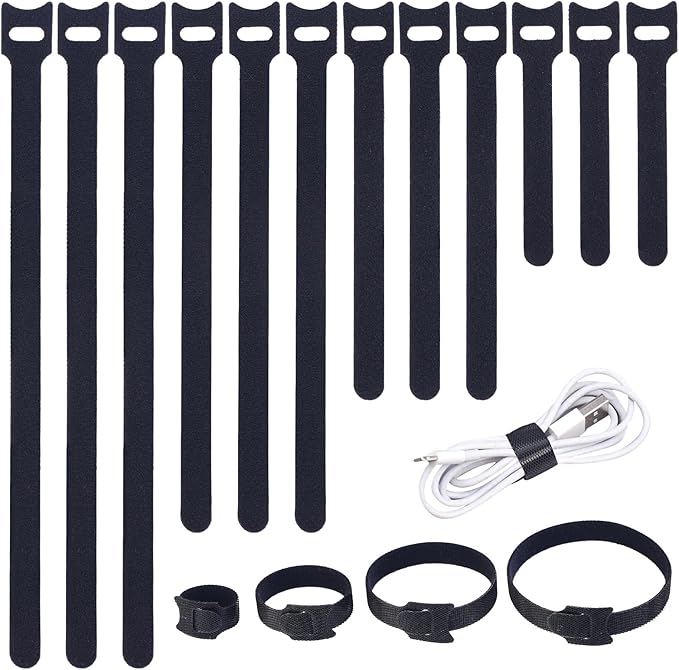200PCS Reusable Cable Ties Wire Ties Cord Organizer Cable Organizer Adjustable Cable Management Black 4+6+8+10 inch