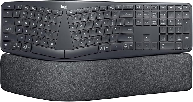 Logitech Ergo K860 Wireless Ergonomic Keyboard with Wrist Rest - Split Keyboard Layout for Windows/Mac, Bluetooth or USB Connectivity (Renewed)