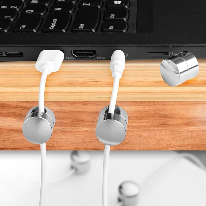 3 Sets Charger Holders for Cords, Silver Adjustable Cable Anchor Holders, Adhesive Metal Cord Clips, Cable Management Wire Organizers for Desk, Office, Nightstand