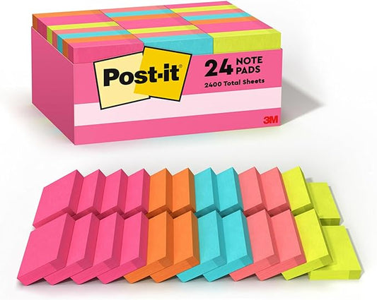 Post-it Mini Notes, 1 3/8 in. x 1 7/8 in., 24 Sticky Notes Pads, 100 Sheets per Pad, Poptimistic Collection, New Year Organization or Second Semester School Supplies