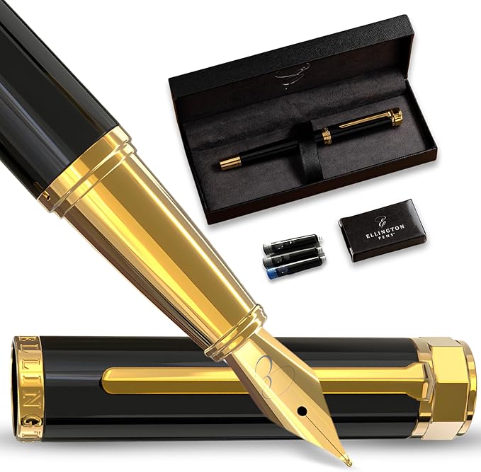 Ellington Pens Luxury Fountain Pen Set- Smooth Medium Nib- Includes 3 Ink Cartridges, Refillable Ink Converter, Gift Box -Fountain Pens For Writing, Calligraphy, Journaling, Sketching (Noble Heritage)