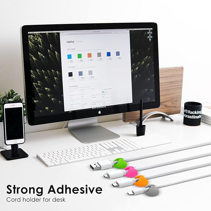 12 Pack Cable Clips, Znben Cable Holder for Desk Cord Organizer Adhesive Cord Management Charger Wire Holder Clips for Desk, Home, Office, Car, Cubicle, Nightstand Colorful