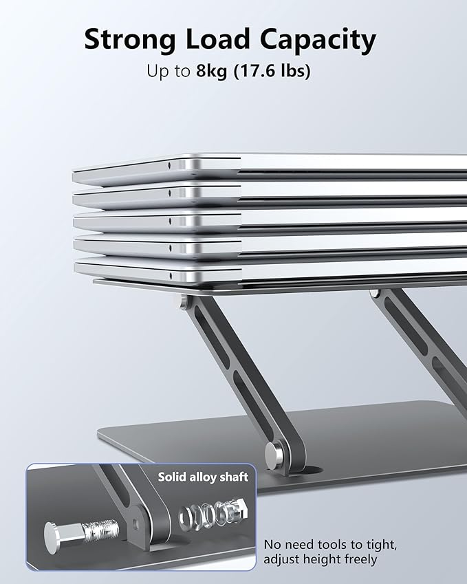 Aluminum Laptop Stand, Laptop Stand for Desk, Adjustable Height Ergonomic Computer Stands Compatible with MacBook Air, Pro, Dell, HP, Lenovo More, All 10-16'' Notebooks Laptops, Classic Grey