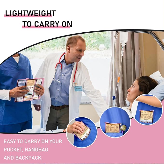 Nursing Clipboard Foldable, Foldable Clip Board w/Nursing Edition Cheat Charts, 3 Layers Aluminum, Nurse Plank w/Low Profile Clip&Pen Clip Pocket for Students, Nurses and Doctors, Pink