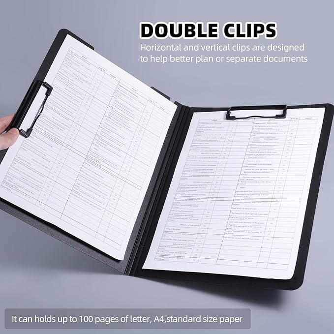 Clipboard Folder, 5 Pack A4 Foldable Clipboard with Horizontal and Vertical Double Metal Clips, 360 Degree Foldable Binder Clipboards with Pen Holder, File Cover Folder Clipboards, Black