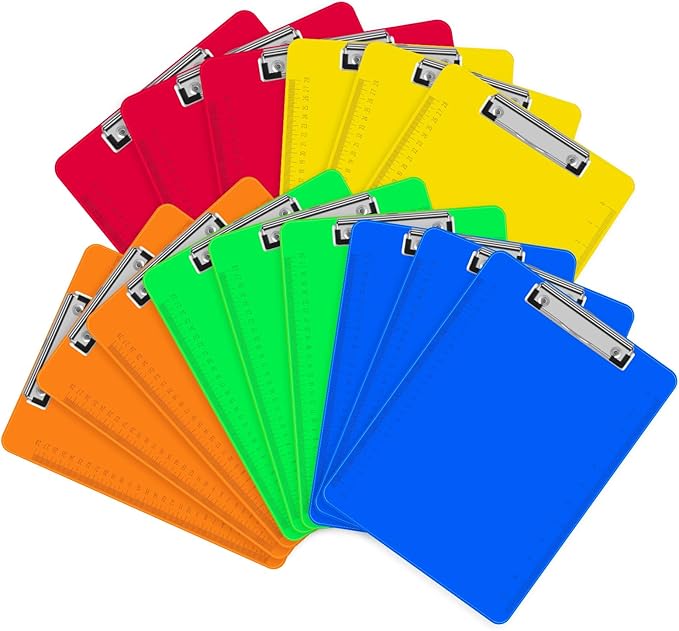 HERKKA 15 Pack Plastic Clipboards, Assorted Color, A4 Letter Size, 12.5 x 9 Inch