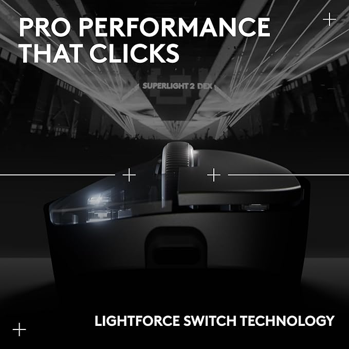 Logitech G PRO X Superlight 2 DEX Wireless Gaming Mouse, 60g pro-Grade Right-Handed Mouse with 5 programmable Buttons, USB-C Charging, 44k DPI Sensor, up to 8 kHz Polling for PC/Mac - Black