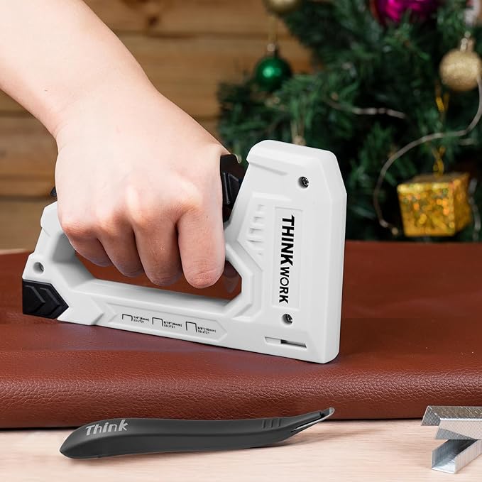 THINKWORK Light Duty Staple Gun - Upholstery Staple Gun for Wood with 1600pcs JT21 Staples 1/4", 5/16", 3/8" and Staple Remover, Fabric Stapler Gun for Crafts, Home Use, Wall, DIY, Lights Decora, Grey