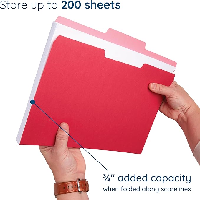 100 Blue Summit Supplies Red File Folders - Two-Tone Red Folders Letter Size with 1/3 Cut Tabs, Durable 11pt Paper, Holds Letter Size Documents, Red Folders Bulk