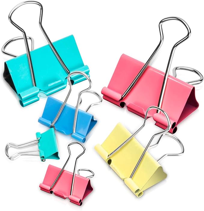 Binder Clips - Assorted Sizes 100 Count, X Large, Large, Medium, Small, Mini Paper Clamps Combination, Suitable for Office Supplies, Home, and School Use