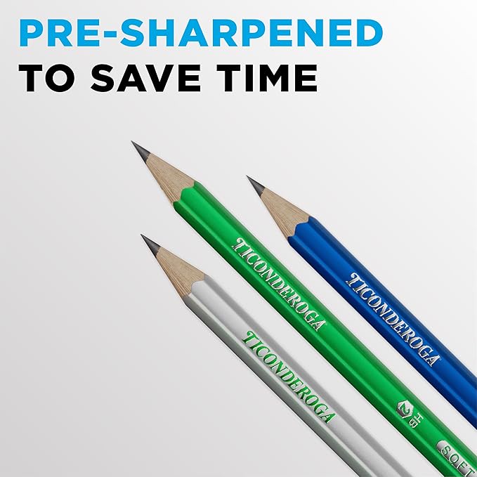 Ticonderoga Wooden Pencils, Pre-Sharpened, #2 HB Soft, Metallic Colors, 18 Count