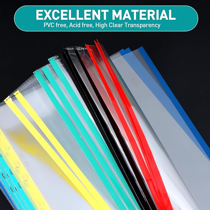 Sheet Protectors, PANDRI 500 Pack Color Heavy Duty Plastic Page Protectors Sheet Reinforced 11-Hole Fit for 3 Ring Binder Fits Standard 8.5 x 11 Paper, 9.25 x 11.25 Top Loaded, Excluding Acid