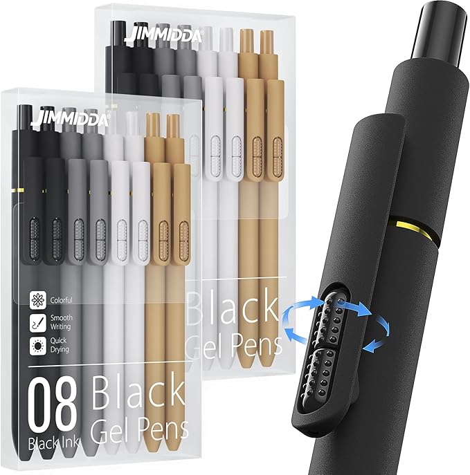 16Pcs Black Gel Pens - 0.7mm Medium Point Black Ink Pens | Smooth Writing - Quick Drying Retractable Pen for Men Women (Classic - 16Pcs)