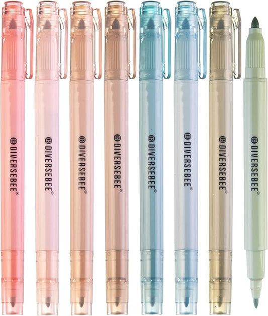 DIVERSEBEE Dual Tip Bible Highlighters and Pens No Bleed, 8 Pack Assorted Colors Quick Dry Highlighters Set, Cute Markers, Bible Study Journaling School Office Supplies and Accessories (Earthy)