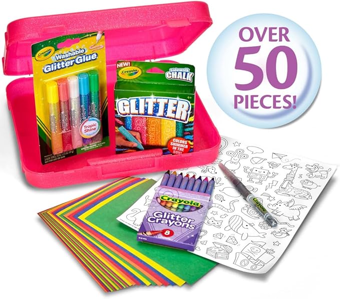 Crayola All That Glitters Art Case (50+pcs), Glitter Crayons & Coloring Supplies, Kids Art Set, Gifts for Girls & Boys, Ages 5+