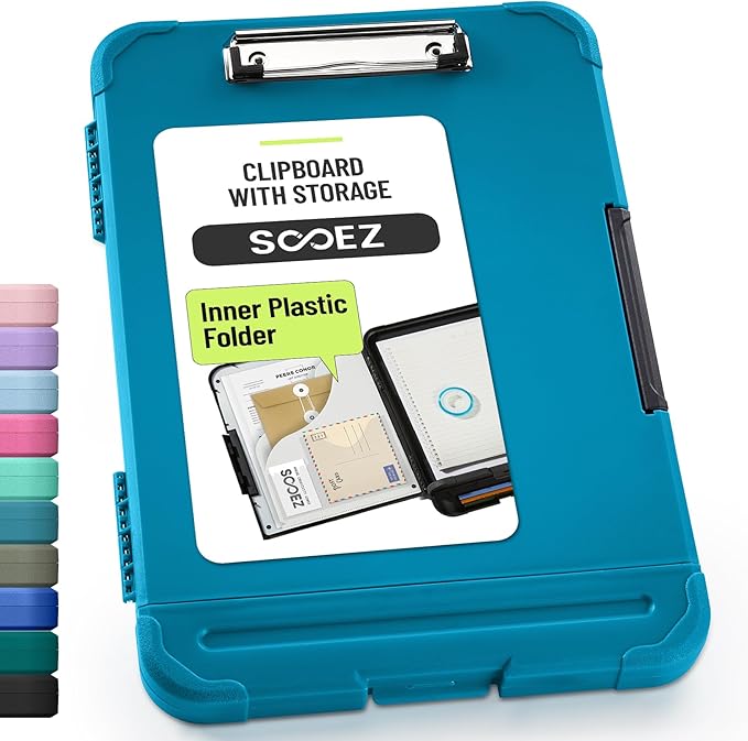 Sooez Reinforced Clipboard with Storage, Inner Plastic Folder Attached, Heavy Duty Plastic Clip Boards 8.5x11 with Pen Holder, High Capacity Nursing Clipboard for Teacher Office Home, Letter / A4 Size