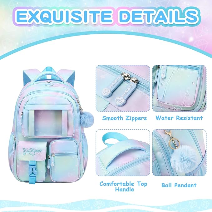 Kids Backpack for Girls - School Bags for Middle School Students - Book Bag for Elementary Primary - Blue