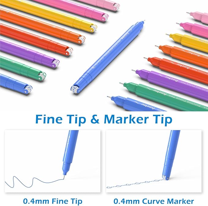 AECHY 8PCS Curve Highlighter Pen for Note Taking, Dual Tip Pens with 8 Different Curve Shapes & 8 Colors Fine Lines, Colored Curve Pens Set for Kids Journaling Back to School Supplies