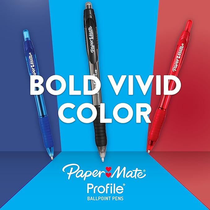 Paper Mate Profile Retractable Ballpoint Pens, Bold Point (1.4mm), Blue, 12 Count