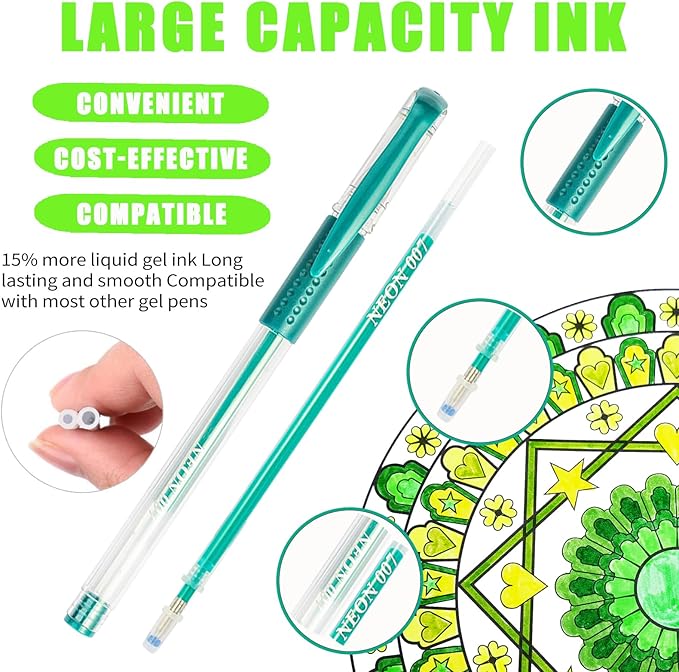 90 Pack Green Tone Gel Pens, 30 Green Tone Gel Pens with 60 Refills,40% More Ink Colored Gel Pen for Adults Coloring Drawing Doodling Scrapbook Journaling