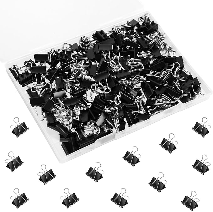 SANNIX 150 PCS Mini Binder Clips, 5/8 inch 15mm Binder Clips Black Paper Clamps Micro Size for Office Home School