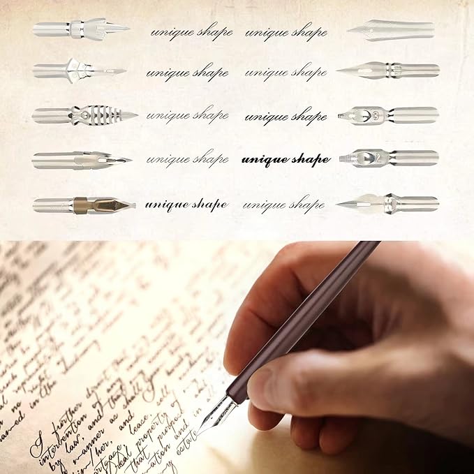 hhhouu Calligraphy Set for Beginners Quill Pen and Ink Set Fancy Pens with Black Ink and 11 Nibs for Lettering,Drawing, Journaling, Signing, Invitation HO-Q-301