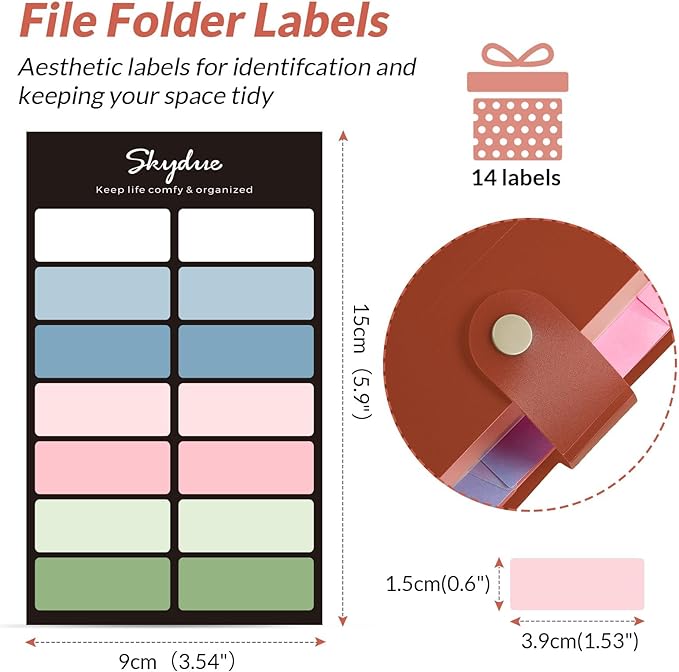 SKYDUE File Folder with Labels, Accordion File Organizer with 8 Pockets, Portable Document Organizer, A4 Letter Size, Paper Organizer for Office, Brown