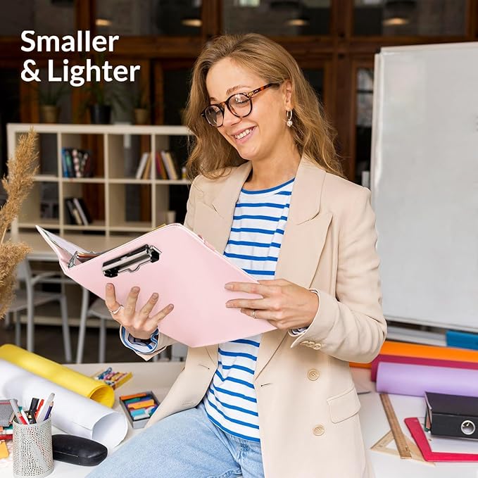 SKYDUE 3 Ring Binder with Clipboard,1 Inch Binder, 13.2" × 10.2" PU Clipboard Binder with Notepad & 5 Dividers with 5 Pockets, Labels, Clipboard Folder Great for School Office(Fit Letter Sized Paper)