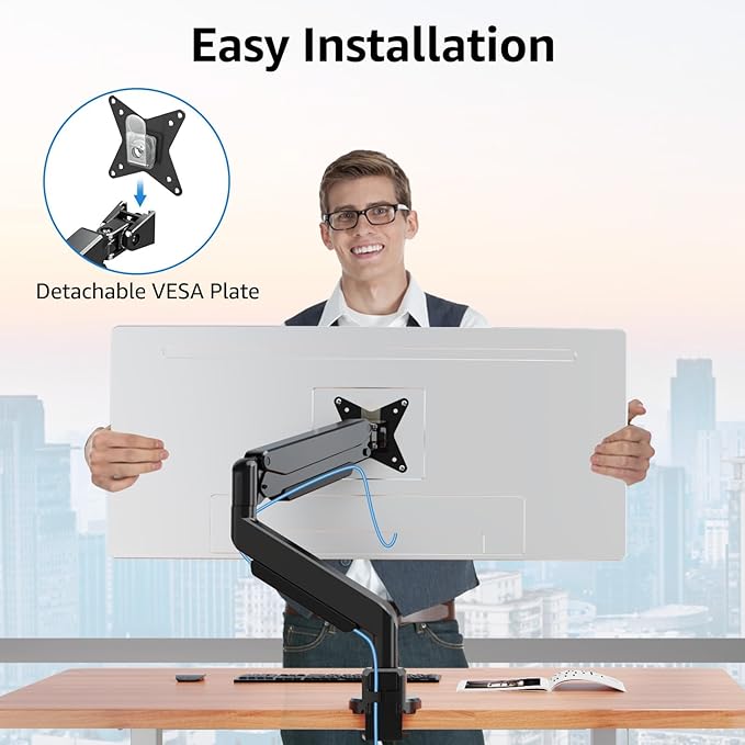 MOUNTUP Single Monitor Mount fits 49 45 44 43 42 40 39 37 34 inch Ultrawide Screen, Holds 6.6-33lbs, Computer Monitor Arm Desk Mount, Heavy Duty Gas Spring Monitor Stand with C-clamp/Grommet Base