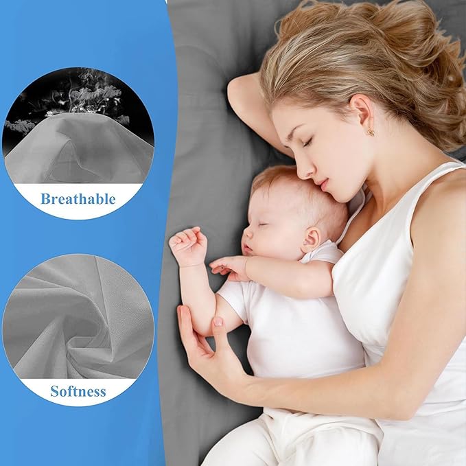 Softhour 2 PACK Twin Premium Waterproof Mattress Protector, Soft Breathable Mattress Pad Cover, Noiseless Waterproof Bed Cover - Stretch to 21"" Fitted Deep Pocket Mattress Protection Cover-Dark Grey