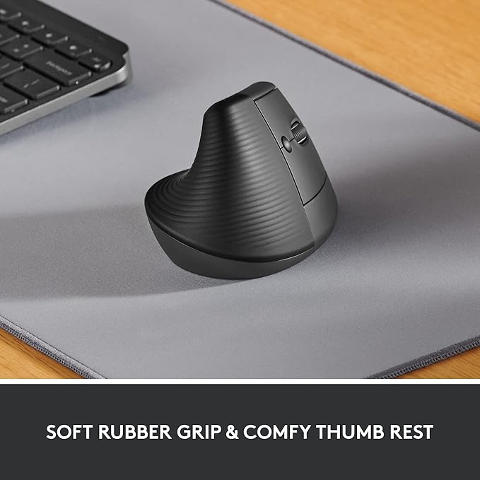 Logitech Lift Vertical Ergonomic Mouse, Wireless, Bluetooth or Logi Bolt USB Receiver, Quiet clicks, 4 Buttons, Compatible with Windows/macOS/iPadOS, Laptop, PC - Graphite (Renewed)