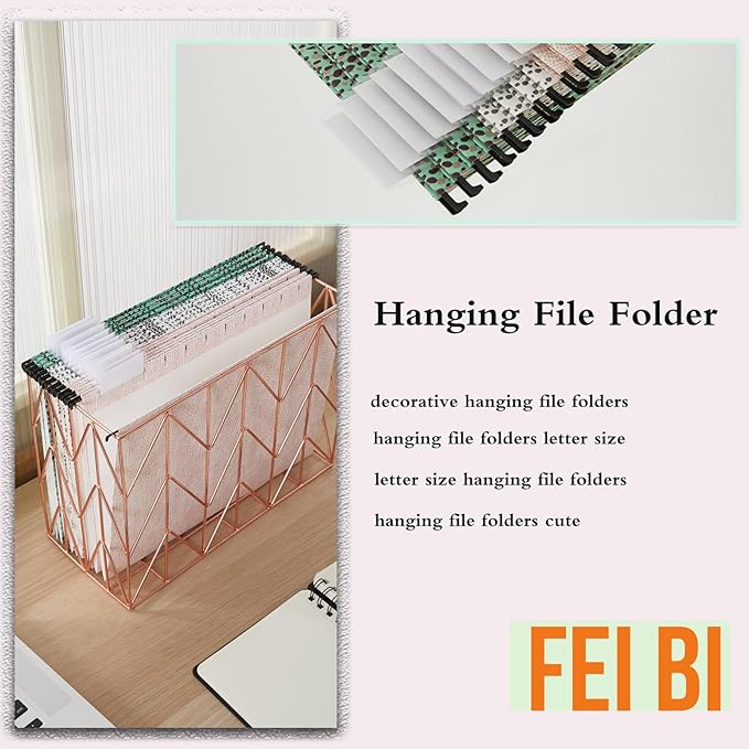 12 Pack Hanging File Folders Filing Cabinet Organizer Letter Size 1/5 Cut Adjustable Tabs Decorative for Home Office School Classroom, Leopard Print 9.3'' x 12.8''…