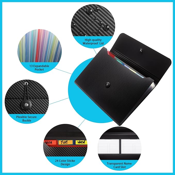 Expanding File Folder File Organizer with 13 Pockets File Organizer Accordion Filing Folder Expandable File Folder for Documents Aesthetic Paper Organizer Folder for Work, School, Office, Macaron