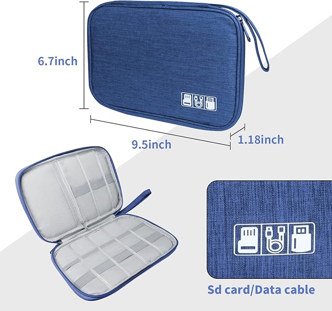 Electronics Travel Organizer,Portable Waterproof Electronic Travel Storage Bag for Small Charging Cord Storage,Charger,Small Electronics,SD Card etc,for Travel,Business -Navy Blue