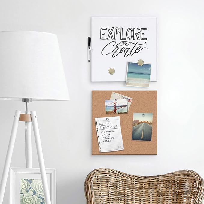 U Brands Tile Whiteboard and Bulletin Board Value Pack with Undated One Month Calendar, 14” x 14”, 2 Pieces