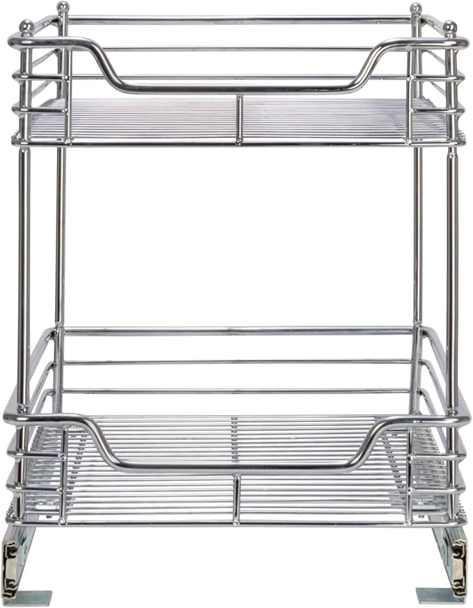 Household Essentials Glidez Multipurpose Chrome-Plated Steel Pull-Out/Slide-Out Storage Organizer for Under Cabinet Use - 2-Tier Design - Fits Standard Size Cabinet or Shelf, Chrome