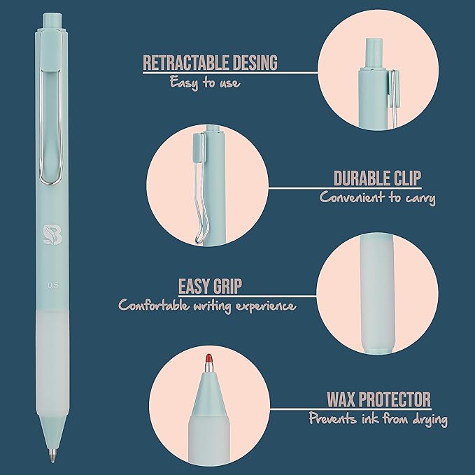 BLIEVE - Pastel Colored Gel Pens With Cool Matte Finish, Aesthetic and Cute Pens With Smooth Writing For Journaling And Bible Note Taking No Bleed Through, Cute School Supplies 8 Pack