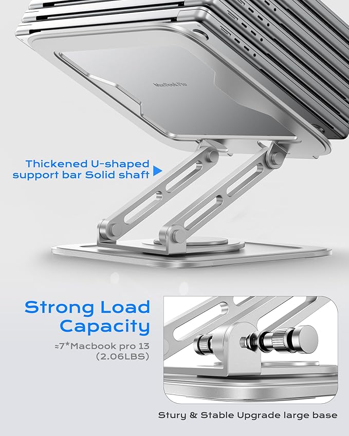 Adjustable Laptop Stand, Computer Stand with 360 Rotating Base, Ergonomic Laptop Riser Mount for Desk Foldable Protable Computer Desk Fits with MacBook Pro Air (10-16") - White