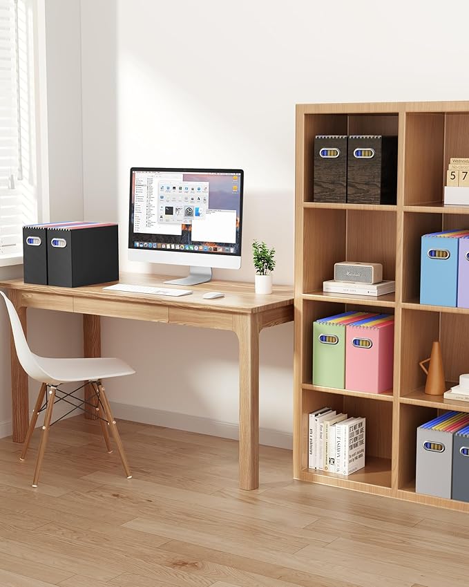 Oterri Cardboard File Organizer Box for Hanging File Folders Letter Size,File Box for Computer Desk,File Cabinet,Working Home,Office,Classroom (Brown Wood Grain Print, Letter Size - 2 Packs)