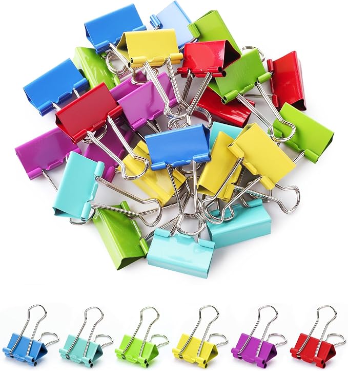 Mr. Pen- Binder Clips, 1.25 inch, 25 Pack, Colored Colored Binder Paper Clips Medium Size, Paper Clamps for Office Supplies, Home, School, Business, Document Organizing