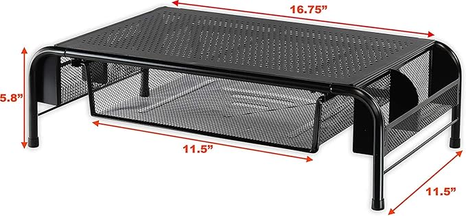 Simple Houseware Metal Desk Monitor Stand Riser with Organizer Drawer, Black