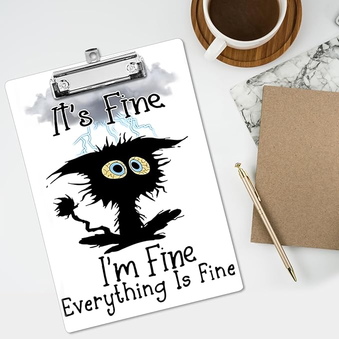 Plastic A4 Clipboards, Cute Fashion Clipboard Decorative, 12.2" x 8.7" Standard A4 Size Clipboards, Plastic Acrylic Clipboard for Teacher, Social Worker, Students,Women, Office Supplies (I'm fine)