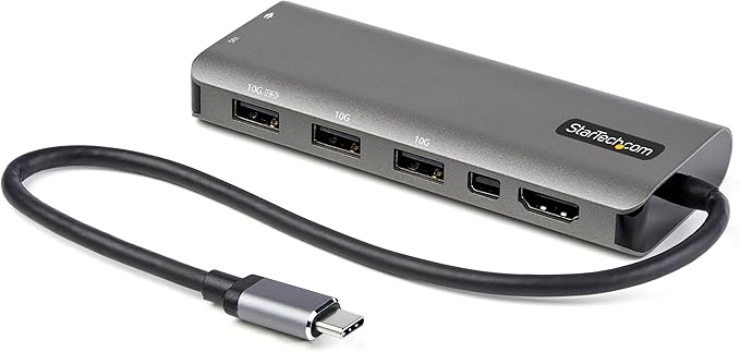 StarTech.com USB C Multiport Adapter - USB-C to HDMI or Mini DisplayPort 4K 60Hz, 100W Power Delivery Pass-Through, 4-Port 10Gbps USB Hub - USB Type-C Mini Dock - w/ 12" Attached Cable (DKT31CMDPHPD)