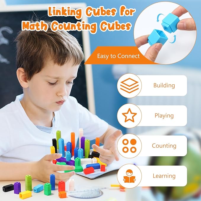 100 Pcs Light Blue Linking Cubes for Math Counting Cubes Manipulatives Plastic Counting Block Manipulative Classroom Learning Supplies for Educational Preschool Activities Boy Girl (Light Blue)
