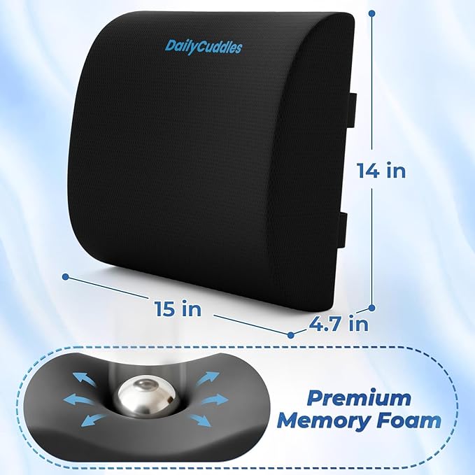 Lumbar Support Pillow for Office Chair Back Support - Memory Foam Lumbar Pillow for Car or Gaming Chair, Ergonomic Back Cushion with Adjustable Strap for Long-Hour Sitting (Black,X-Large)